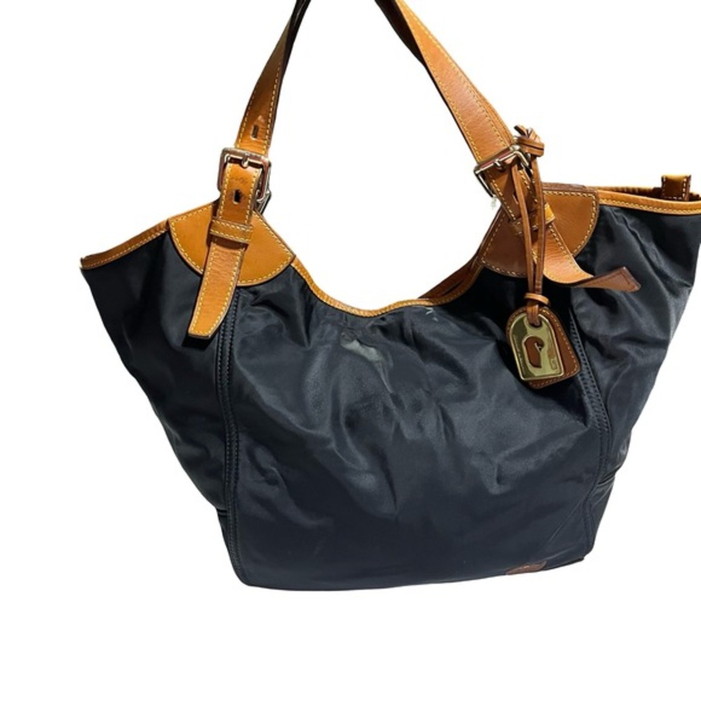 Dooney & Bourke Black Nylon Shoulder Bag Y2K‎ Vintage Leather Trim Duck Logo
